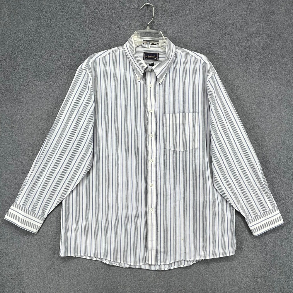 The Arrow Company Button Down Mens 17.5 32/33‎ White Blue Striped Oxford Shirt